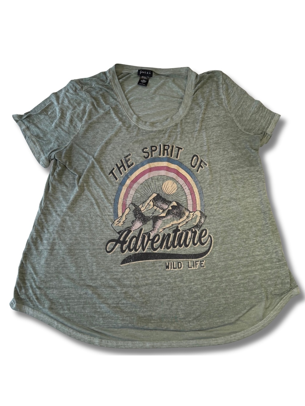 Joei & I XL Sage Green Adventure Graphic Tee Spirit of Adventure Wild Life Boho